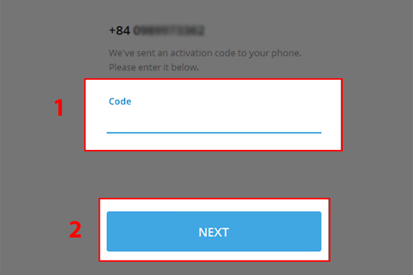 Nhập mã code vừa gửi về số điện thoại 